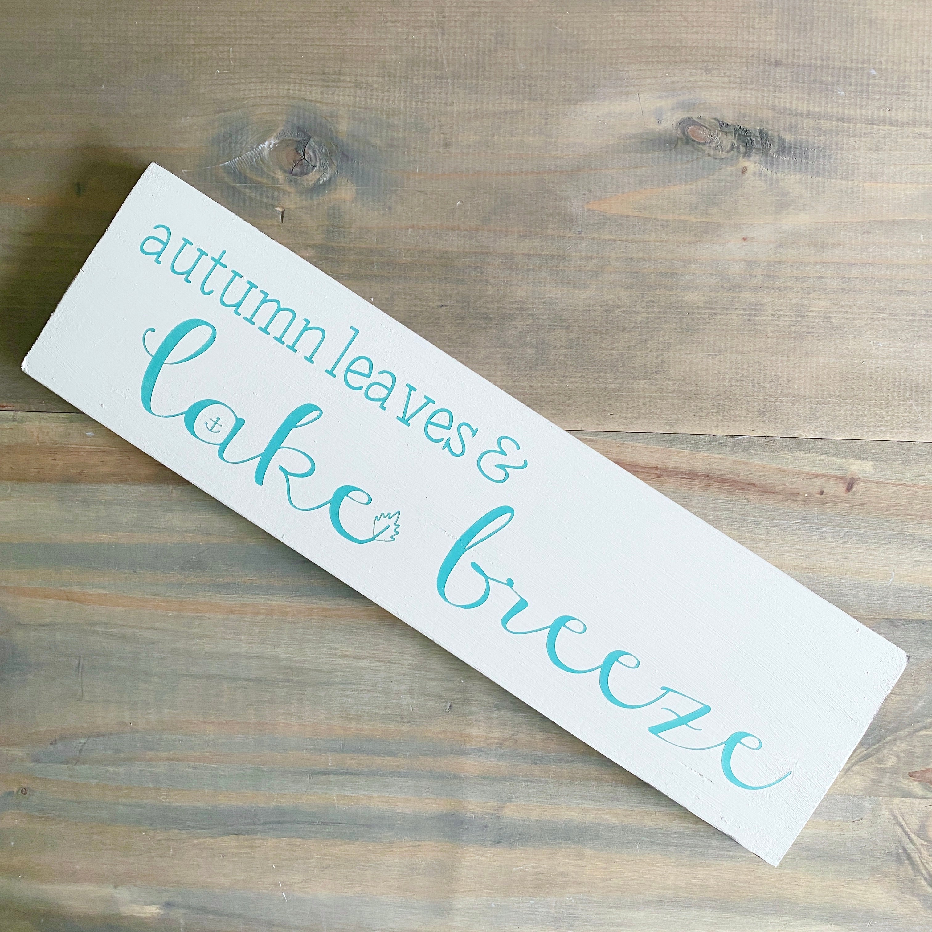 Autumn Leaves Lake Breeze Sign, 20 x 6 in