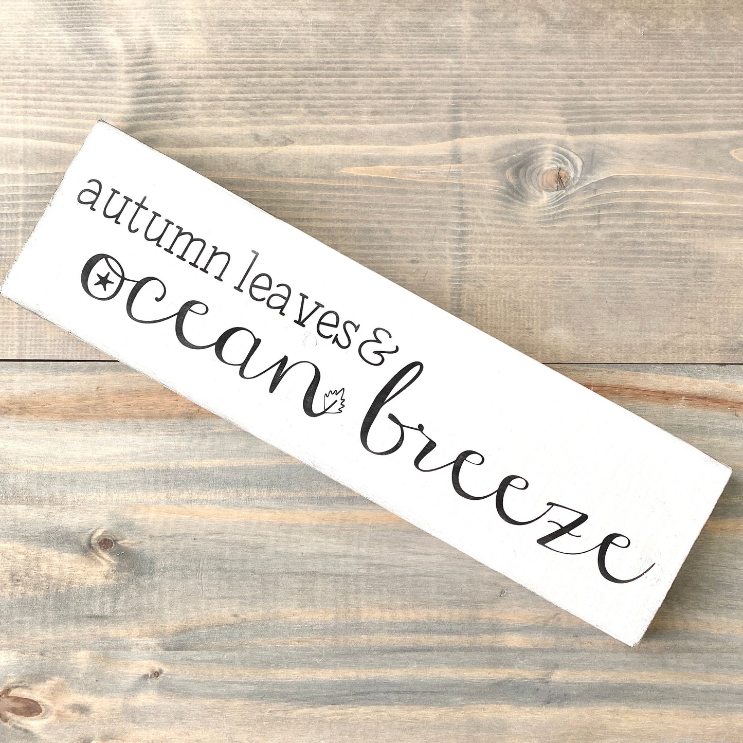 Autumn Leaves Ocean Breeze Sign, 20 x 6 in