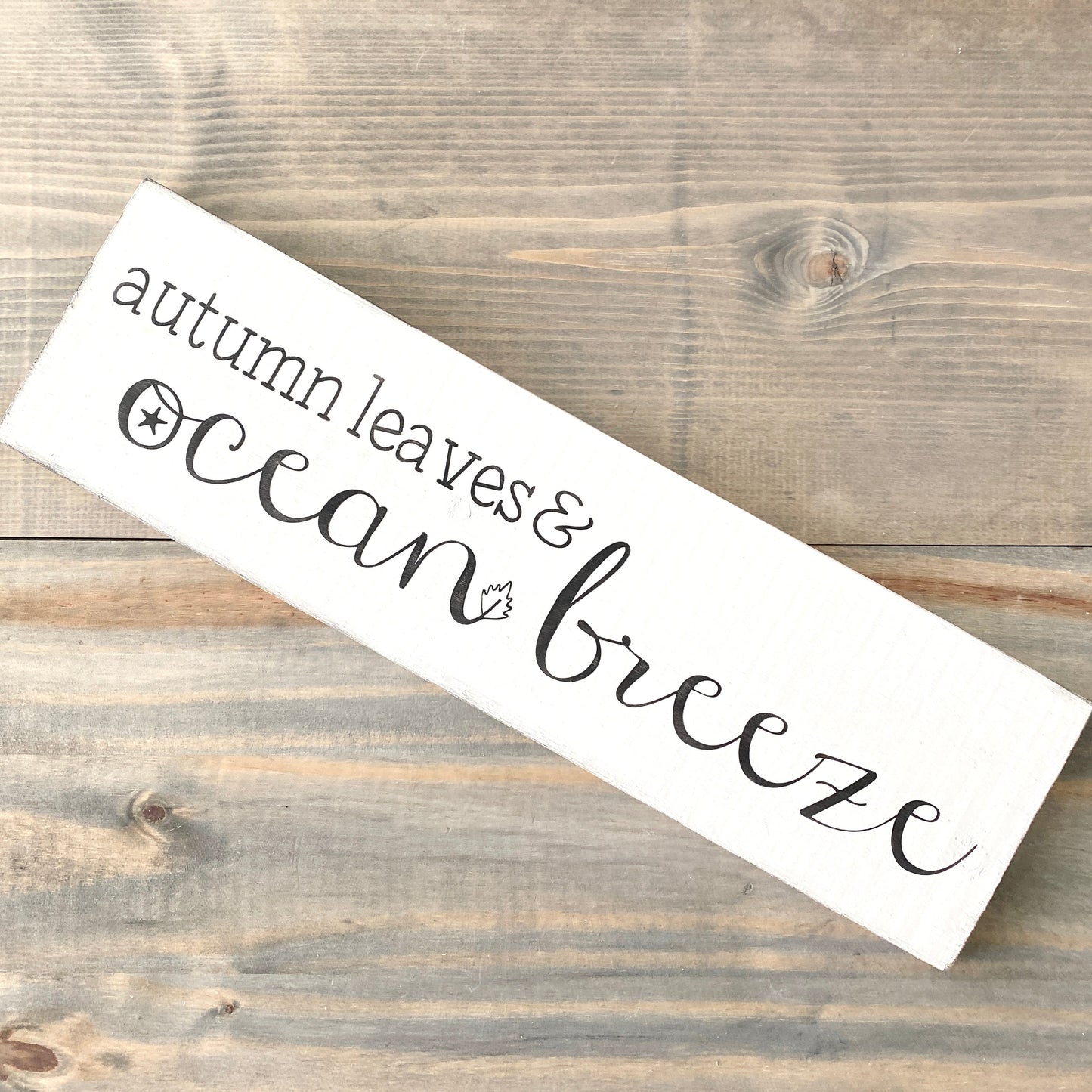 Autumn Leaves Ocean Breeze Sign, 20 x 6 in