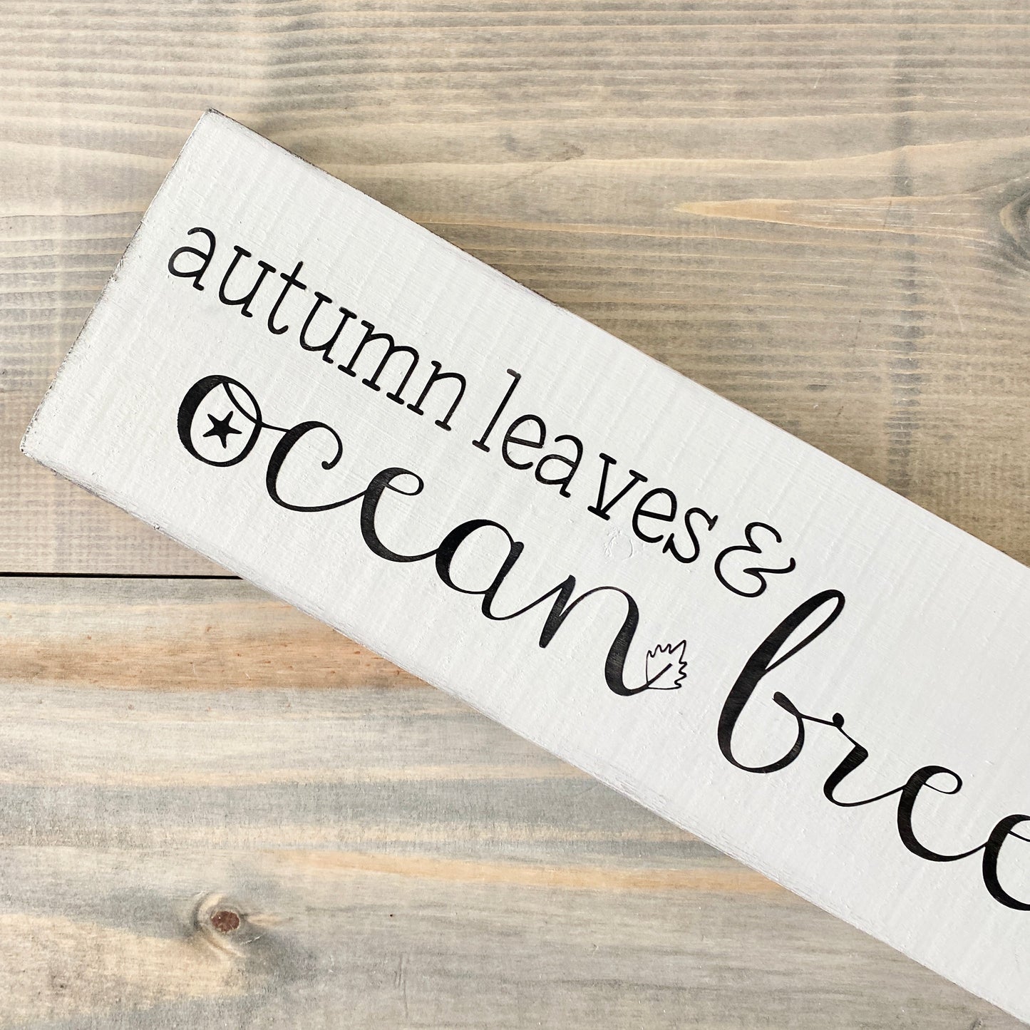Autumn Leaves Ocean Breeze Sign, 20 x 6 in