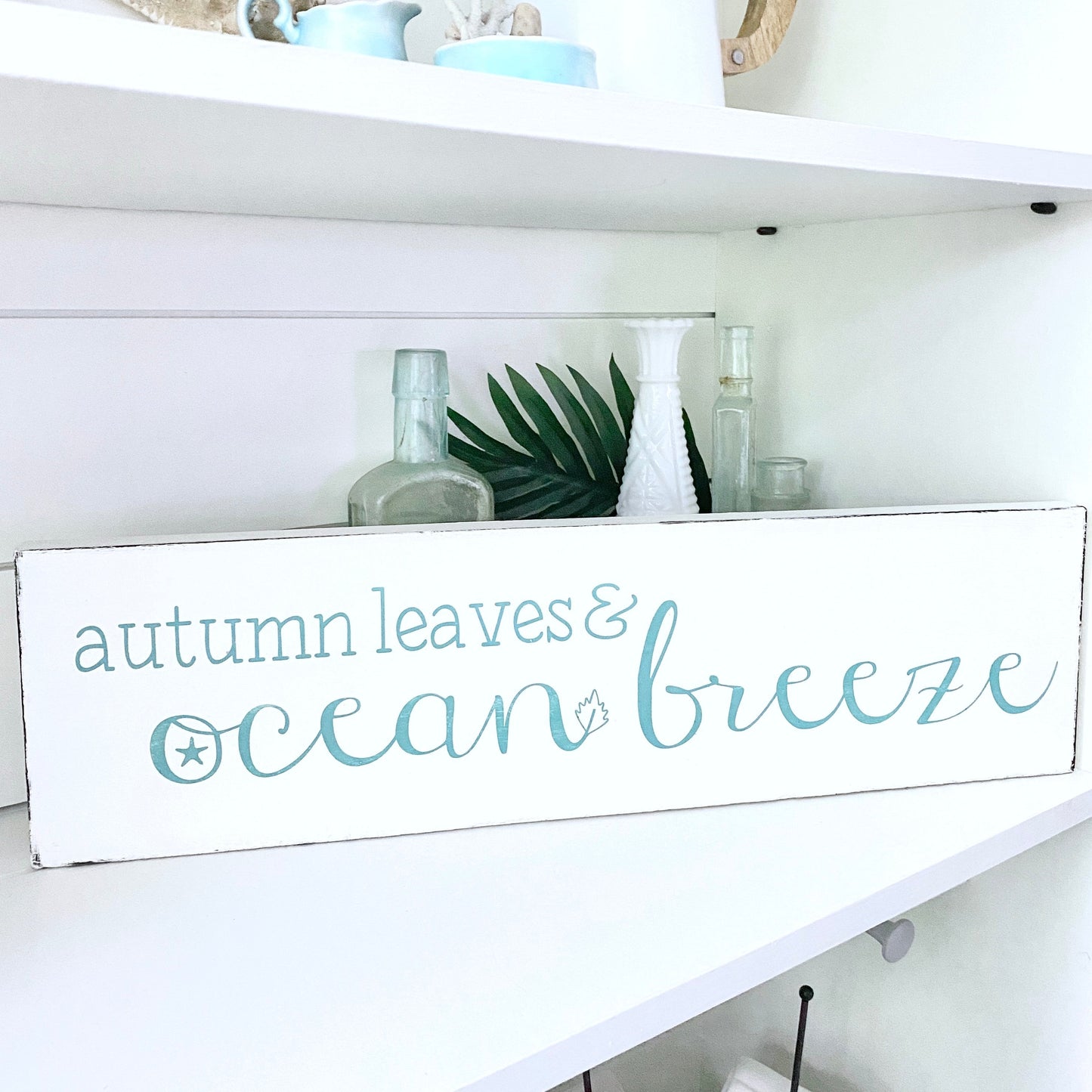 Autumn Leaves Ocean Breeze Sign, 20 x 6 in