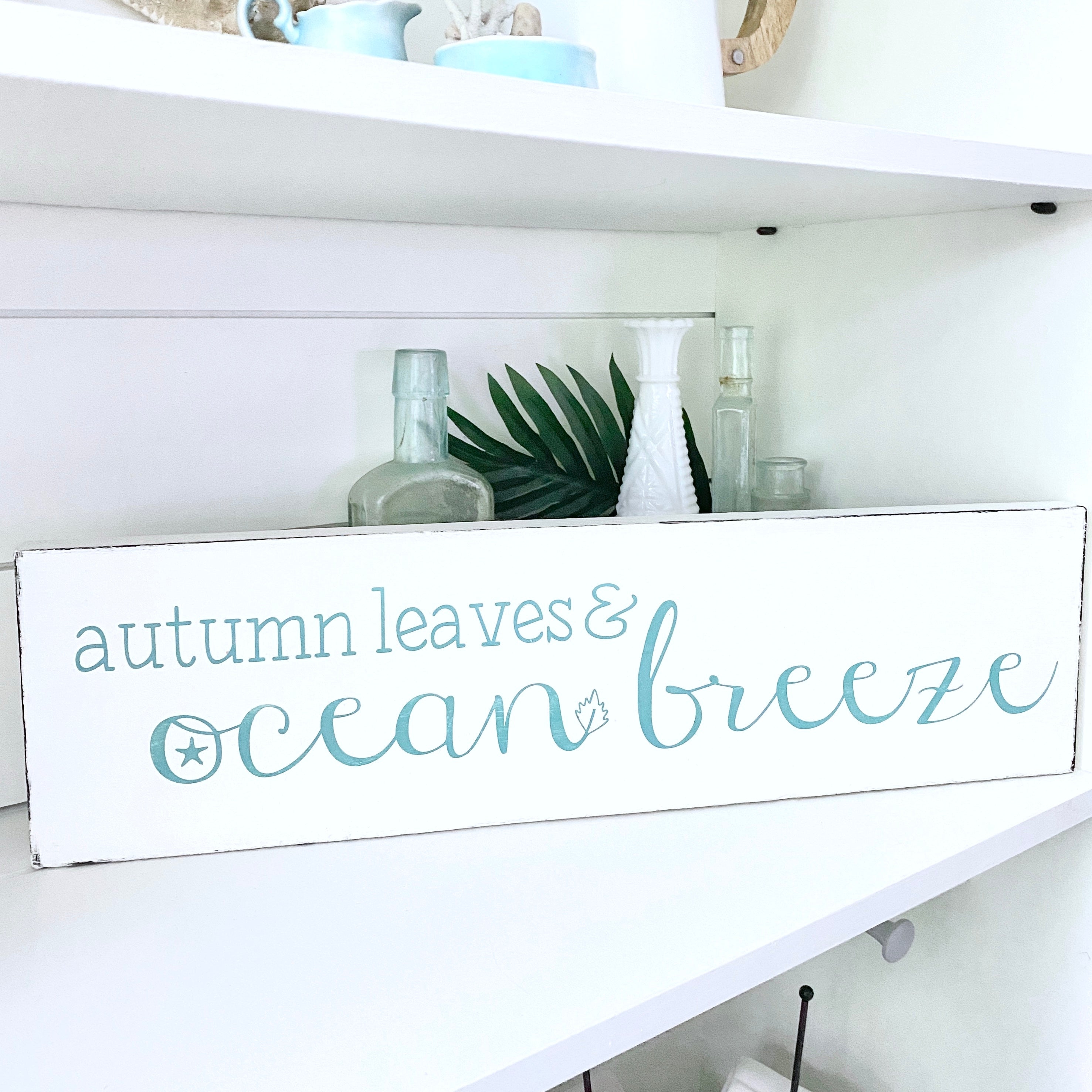 Autumn Leaves Ocean Breeze Sign, 20 x 6 in