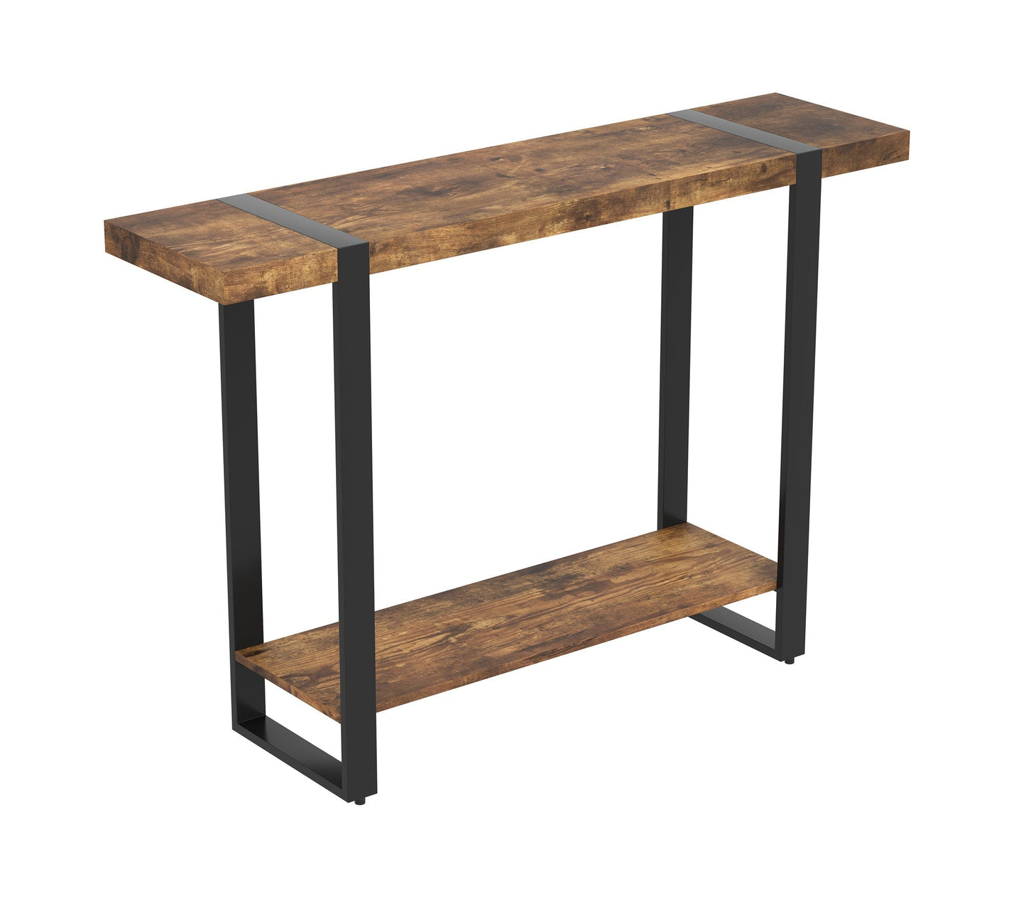 Console Sofa Table Brown Reclaimed Wood 1 Shelf Black Metal Base