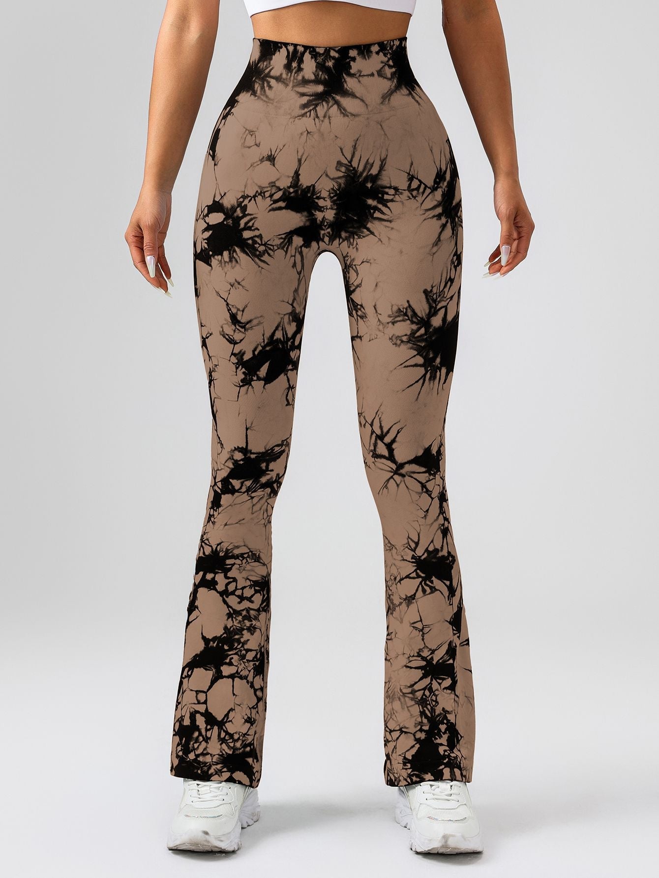 High-Waist Tummy Control Flare Yoga Pants For Women, Tie-Dye Stretch Slimming Bootcut Workout Pants, Fitness & Sports Activewear