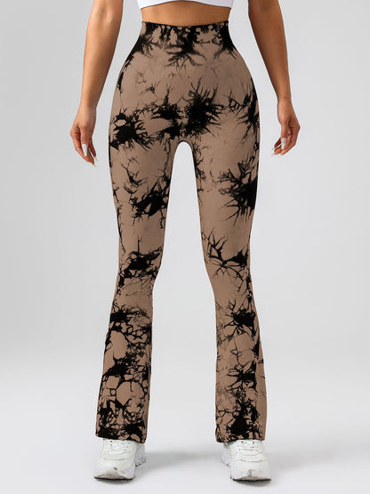 High-Waist Tummy Control Flare Yoga Pants For Women, Tie-Dye Stretch Slimming Bootcut Workout Pants, Fitness & Sports Activewear