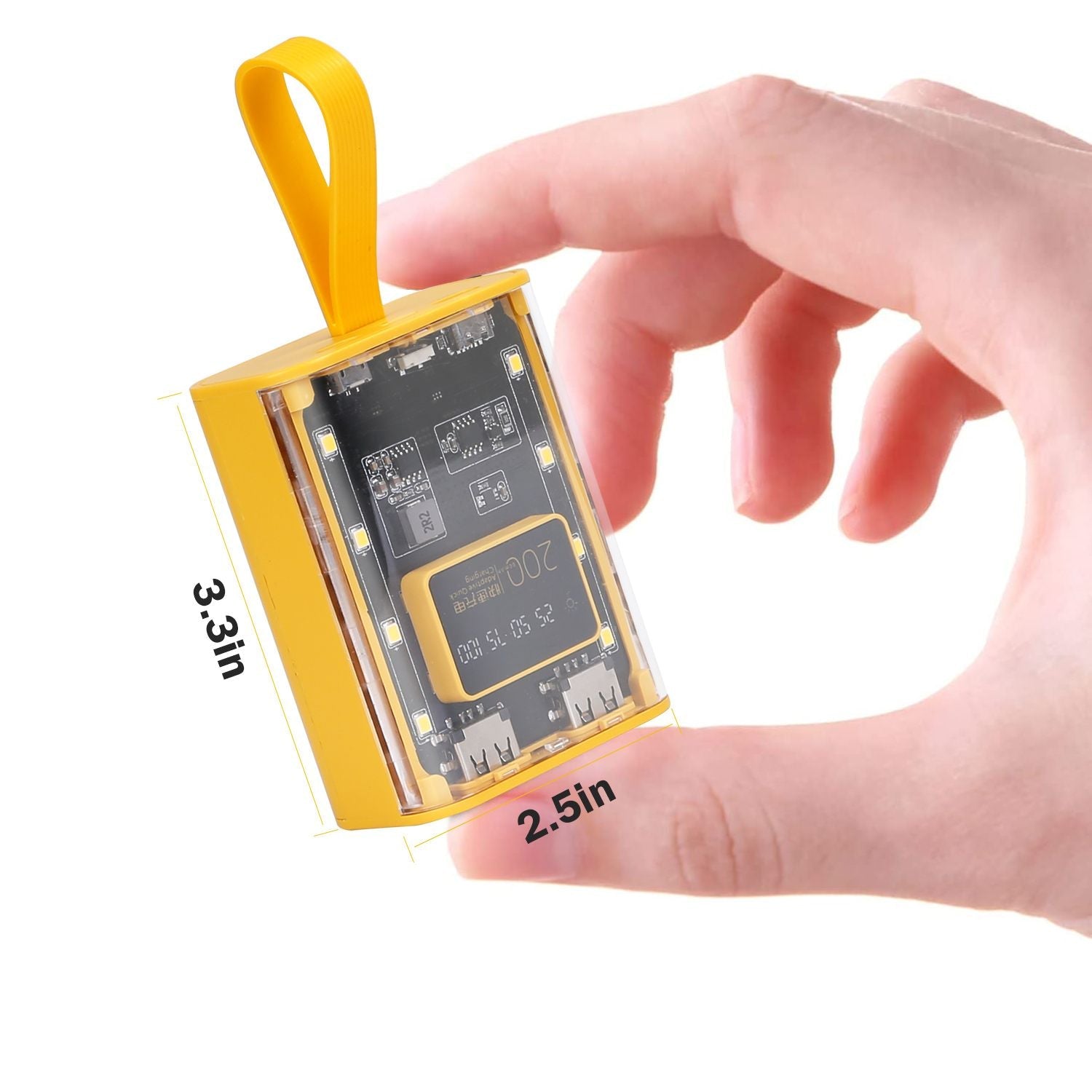 20000mAh Transparent Power Bank Portable Mini Phone Charger External Battery Pack with 3 Inbuilt Cables 4 Light Modes Digital Display Handle