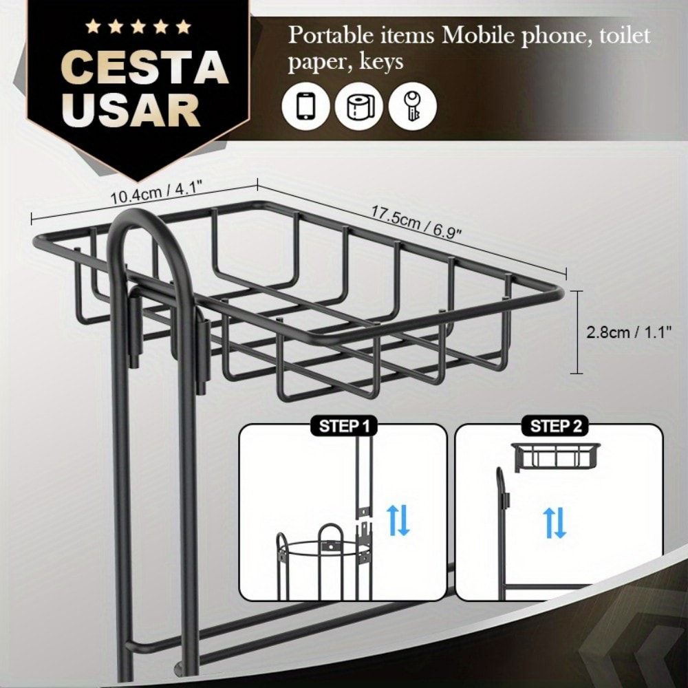 Toilet Paper Holder Stand, Black toilet Paper Holder Stand Stainless Steel Rustproof Tissue Roll Holder Floor Stand Storage for Bathroom