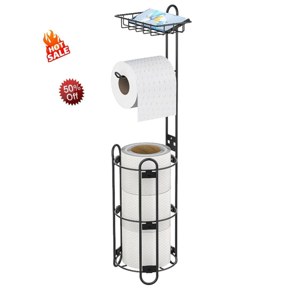 Toilet Paper Holder Stand, Black toilet Paper Holder Stand Stainless Steel Rustproof Tissue Roll Holder Floor Stand Storage for Bathroom