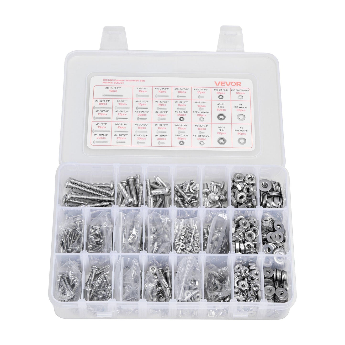 1110 Pcs Bolts Nuts Assortment Kit Imperial Stainless Steel for Furniture
