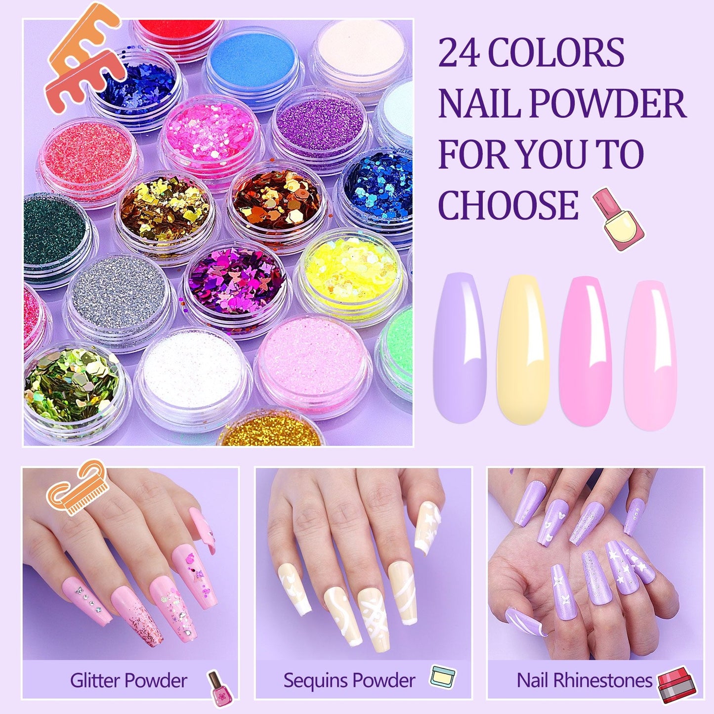 Acrylic Nail Kit with UV Light, 4 Colors Gel Polish Kit with 24 Glitter Colors Acrylic Powder Monomer Liquid