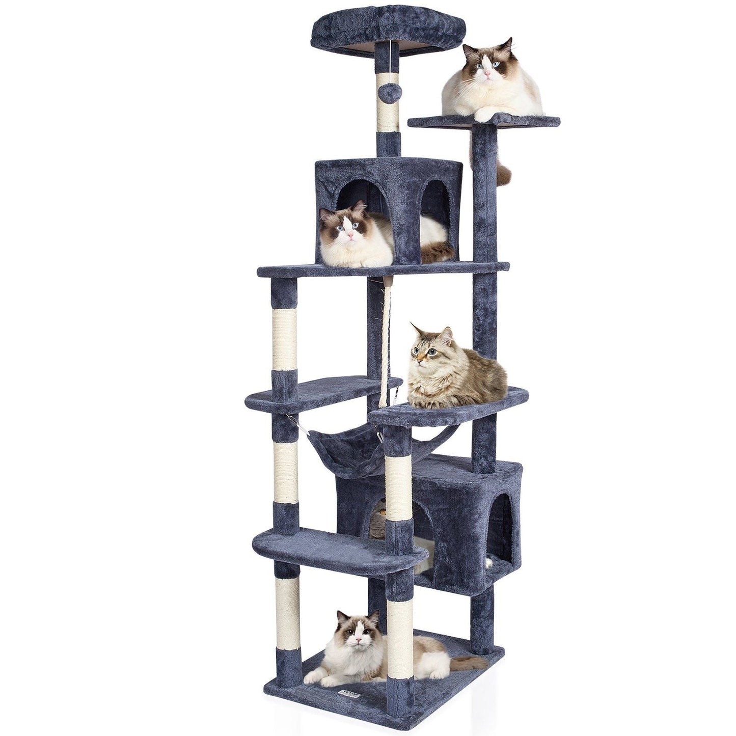 Cat Tree 72" Cat Tower with 2 Cat Condos Sisal Scratching Post Dark Grey