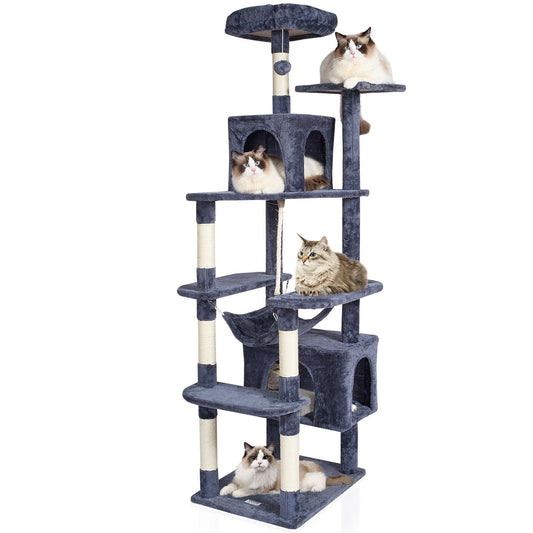 Cat Tree 72" Cat Tower with 2 Cat Condos Sisal Scratching Post Dark Grey