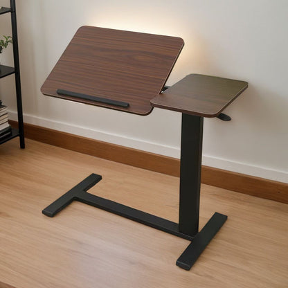 Bedside Table,Folding Overbed Bedside Desk Mobile Rolling Laptop Stand Tilting Overbed Table with Wheels Height Adjustable Tray Table for Laptop Bed Sofa Side Table (WALNUT)
