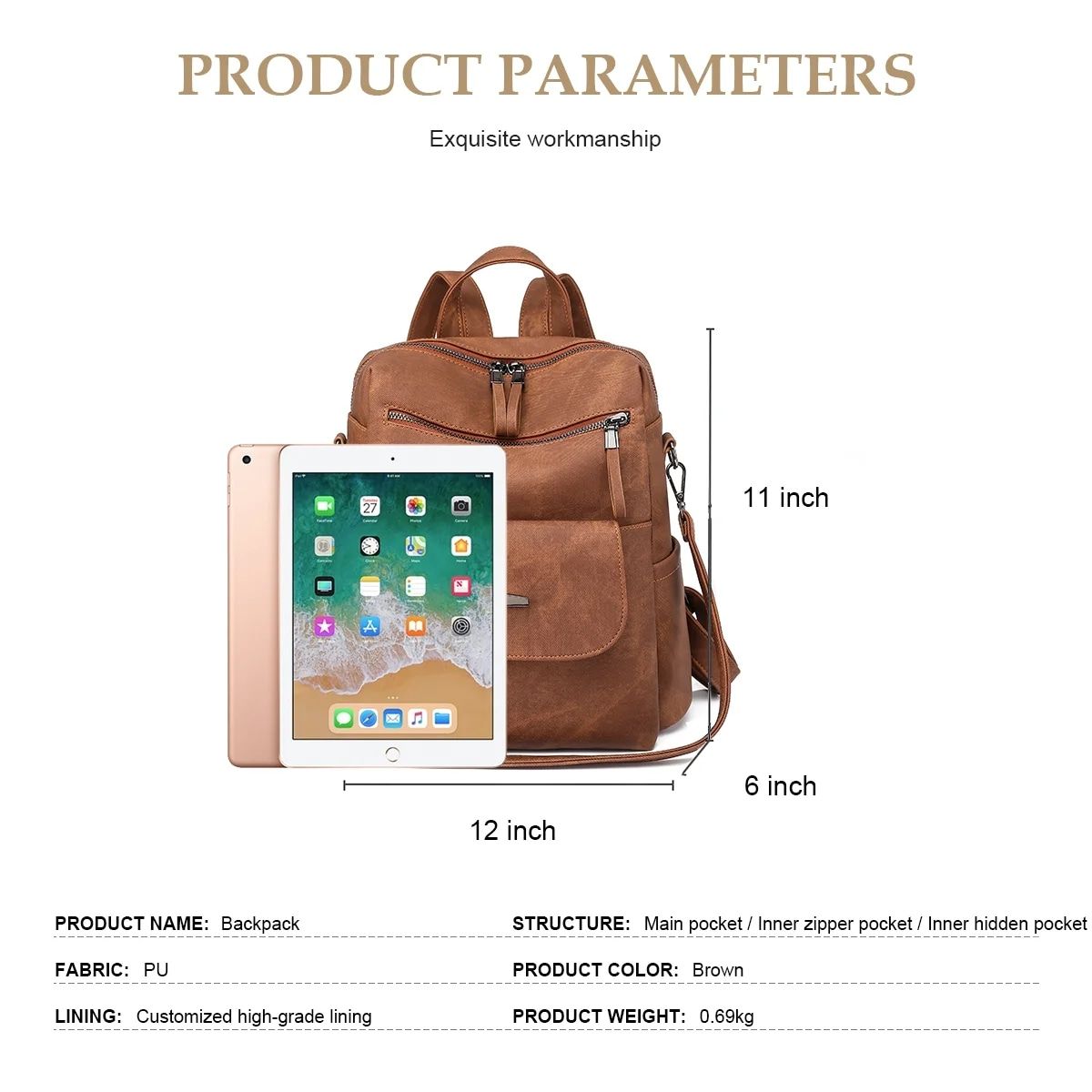 Ladies' leather bag - caramel color