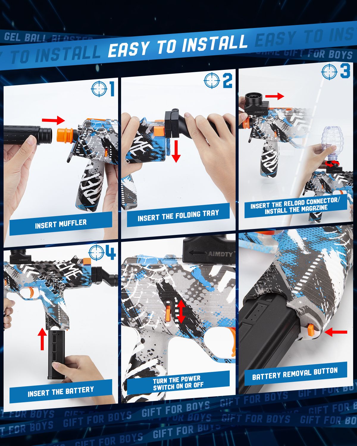 Electric Gel Ball Blaster, High-Speed Gelfire Blaster for Orbeez with 30000 Gel Rounds and Eyewear, Splatter Ball Toys for Outdoor Shooting Game Party Gift Ages 14 & Up, Red Sentinel