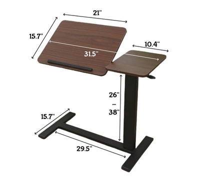 Bedside Table,Folding Overbed Bedside Desk Mobile Rolling Laptop Stand Tilting Overbed Table with Wheels Height Adjustable Tray Table for Laptop Bed Sofa Side Table (WALNUT)
