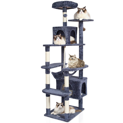 Cat Tree 72" Cat Tower with 2 Cat Condos Sisal Scratching Post Dark Grey