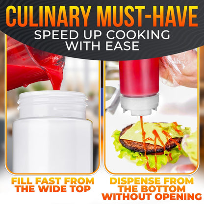 Set of 6 Condiment Squeeze Bottles for Sauces 16 oz Self Closing Valve Easy to Fill Clear Design Ready to Dispense for Dressings Condiments and Sauces Durable and Convenient