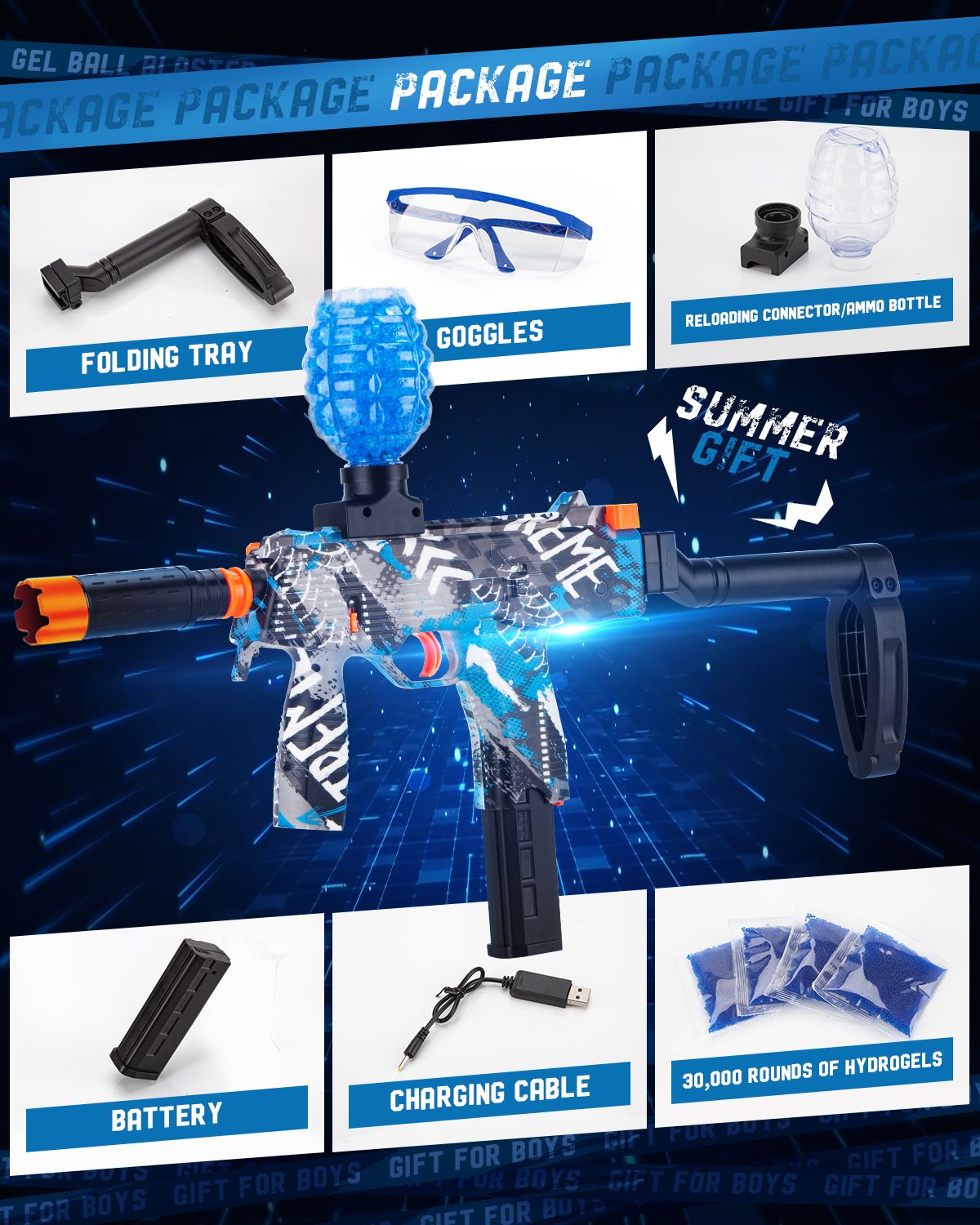 Electric Gel Ball Blaster, High-Speed Gelfire Blaster for Orbeez with 30000 Gel Rounds and Eyewear, Splatter Ball Toys for Outdoor Shooting Game Party Gift Ages 14 & Up, Red Sentinel