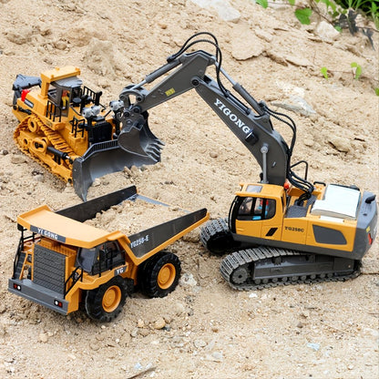 2.4G Remote Control; High Tech 11 Channels RC Excavator Dump Trucks Bulldozer Alloy Plastic Engineering Vehicle Electronic Toys For Boy Gifts
