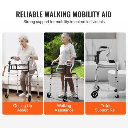 VEVOR Folding Walker Stand-Assist Folding Walkers with Adjustable Height & Width