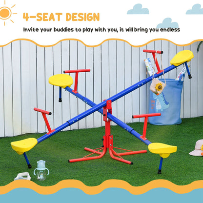 Outsunny Kids Seesaw Swivel Teeter Totter with 360° Spinning, 4 Seater Seesaw Outdoor Playground Equipment for Backyard, Boys and Girls Aged 3-8 Years Old
