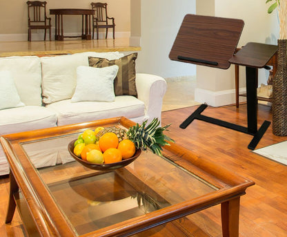 Bedside Table,Folding Overbed Bedside Desk Mobile Rolling Laptop Stand Tilting Overbed Table with Wheels Height Adjustable Tray Table for Laptop Bed Sofa Side Table (WALNUT)