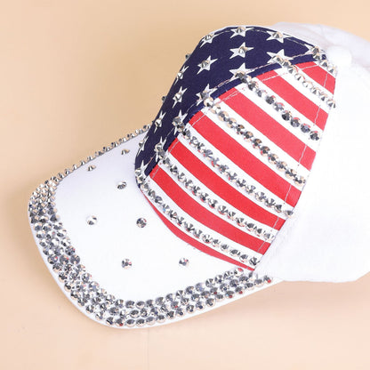 Foreign trade cross-border new summer American version of the tide American flag diamond-studded baseball cap sun hat men and women with the same style peaked cap