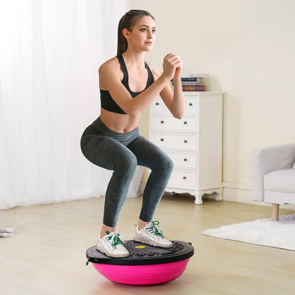 Half Exercise Ball Trainer, 26 inch Balance Ball Trainer, 1500lbs Capacity Stability Ball, Yoga Ball with Resistance Bands & Foot Pump, Strength Fitness Ball for Home Gym Full Body Workout, Pink
