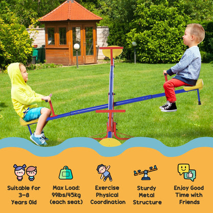 Outsunny Kids Seesaw Swivel Teeter Totter with 360° Spinning, 4 Seater Seesaw Outdoor Playground Equipment for Backyard, Boys and Girls Aged 3-8 Years Old