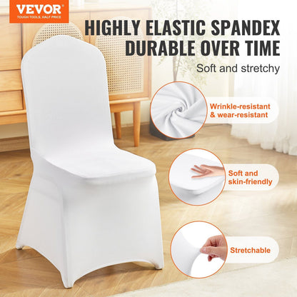 Stretch Spandex Folding Chair Covers, Universal Fitted Chair Cover, Removable Washable Protective Slipcovers, for Wedding, Holiday, Banquet, Party, Celebration, Dining (50PCS White)