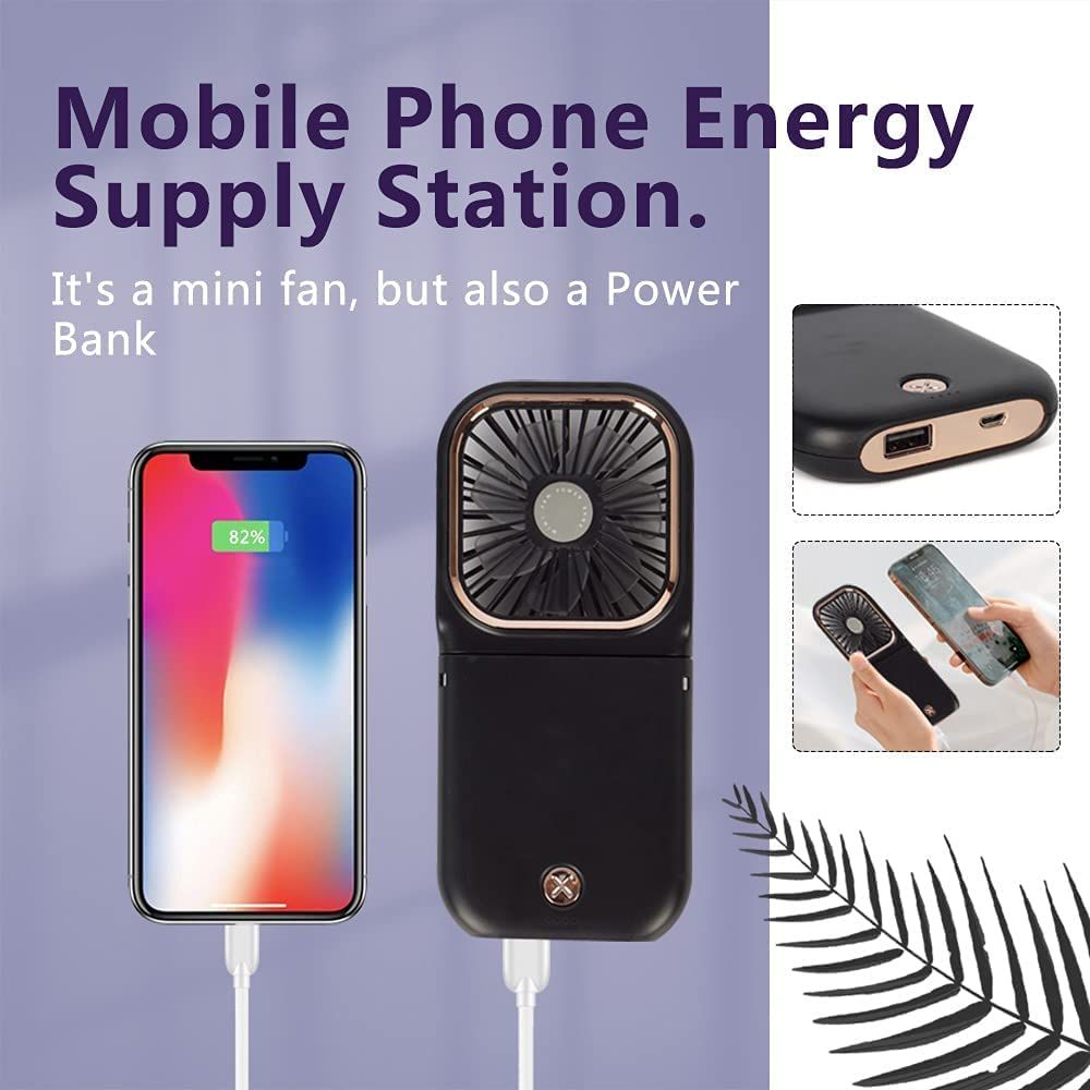 Handheld Portable Fan; Rechargeable Power Bank USB Mini Fan; Small Personal Fan With 3 Speeds; 3000 MAh Battery Operated Foldable Desk Fan; Neck Fan With Lanyard