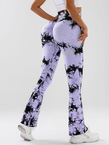 High-Waist Tummy Control Flare Yoga Pants For Women, Tie-Dye Stretch Slimming Bootcut Workout Pants, Fitness & Sports Activewear