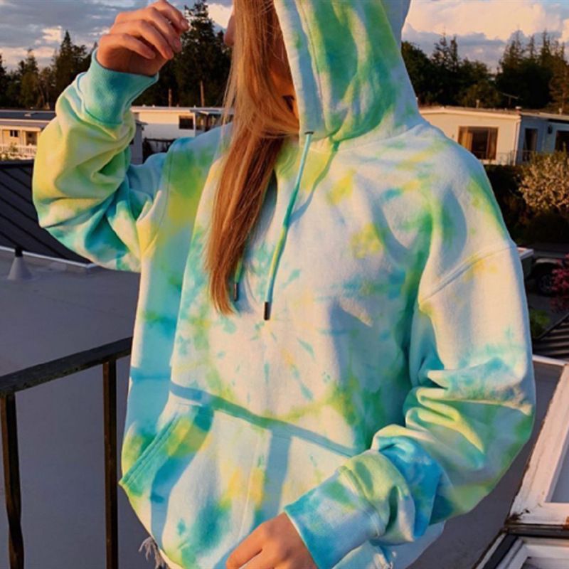 spring and winter new women's wear large coat tie dyed and printed Hoodie