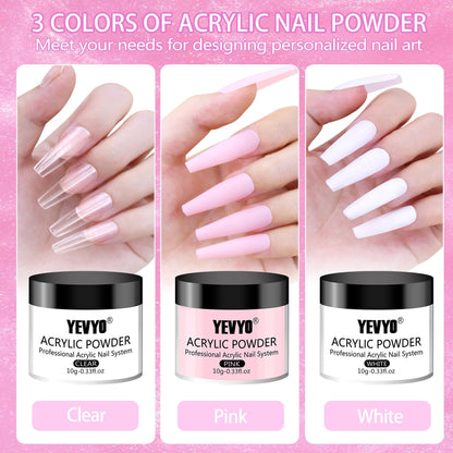 Acrylic Nail Kit, Nail Kit for Beginners with Everything, 24 Colors Glitter Acrylic Powder and Liquid Monomer Set, 200 Pcs Nail Tips, 3 Pcs Acrylic Nail Brush for Home DIY Extension Nail Salon