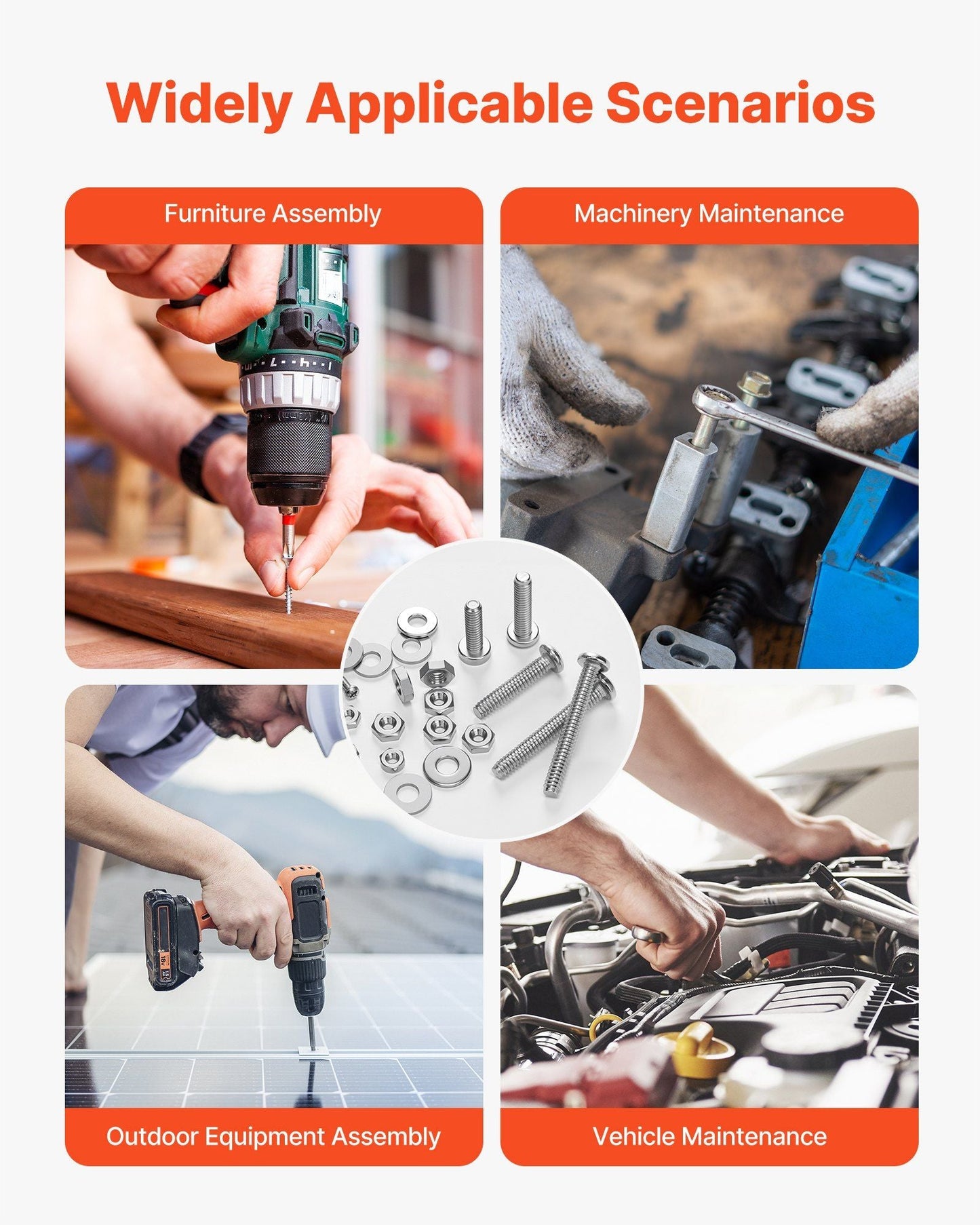 1110 Pcs Bolts Nuts Assortment Kit Imperial Stainless Steel for Furniture