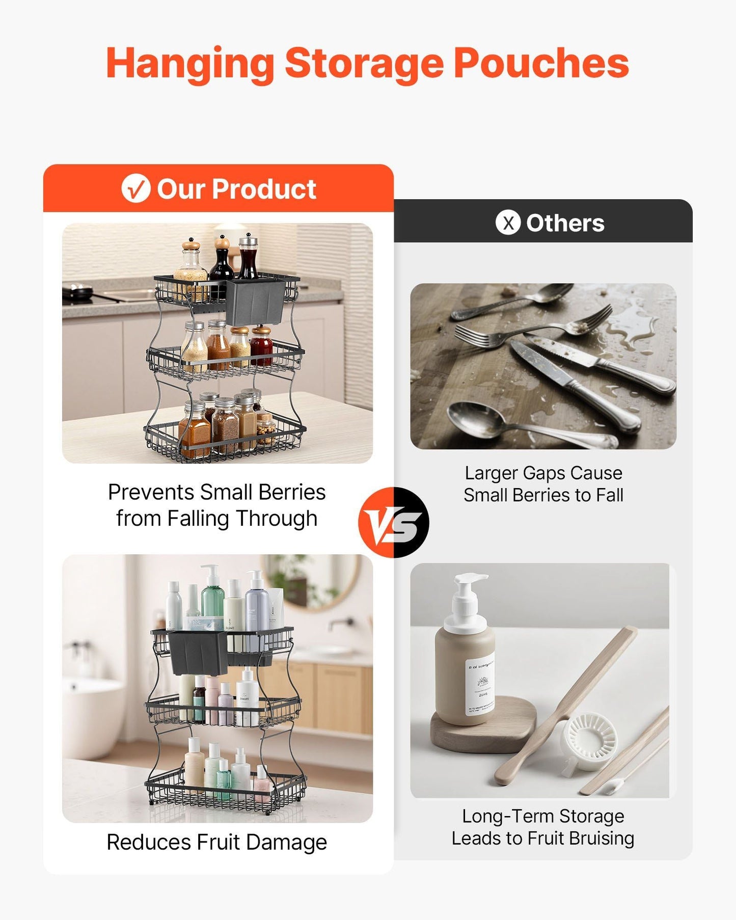 3 Tier Fruit Basket Bowl Kitchen Countertop Storage Stand Holder Banana Hanger