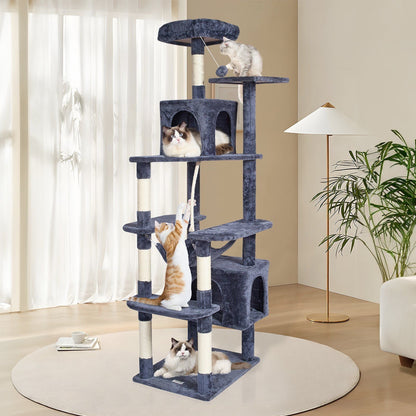 Cat Tree 72" Cat Tower with 2 Cat Condos Sisal Scratching Post Dark Grey