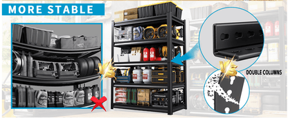 72" H Garage Shelving Unit, Garage Storage Shelves 2500LBS Heavy Duty Shelving, Adjustable 5 Tier Metal Shelving Utility Shelf, Storage Rack for Industrial, Warehouse, Basement (16" D*36" W*72" H)