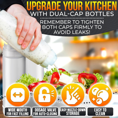 Set of 6 Condiment Squeeze Bottles for Sauces 16 oz Self Closing Valve Easy to Fill Clear Design Ready to Dispense for Dressings Condiments and Sauces Durable and Convenient