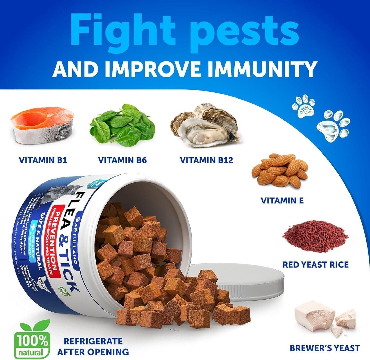 Flea Treatment for Cats Natural Flea and Tick Prevention Supplement for Cats Kittens Chewable Daily Oral Pills with Vitamins 135 Soft Chews Skin & Coat Dental treats Digestion