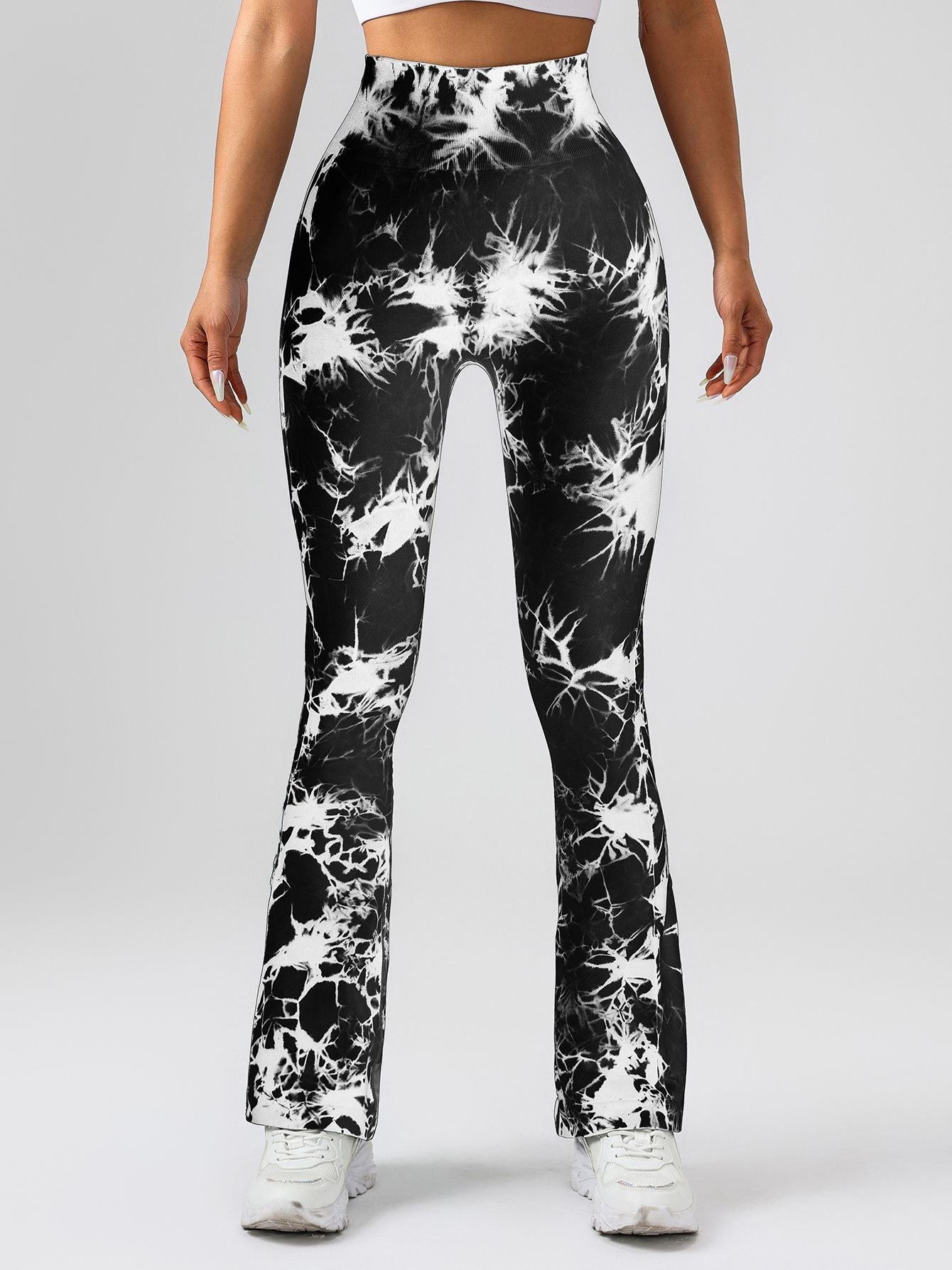 High-Waist Tummy Control Flare Yoga Pants For Women, Tie-Dye Stretch Slimming Bootcut Workout Pants, Fitness & Sports Activewear
