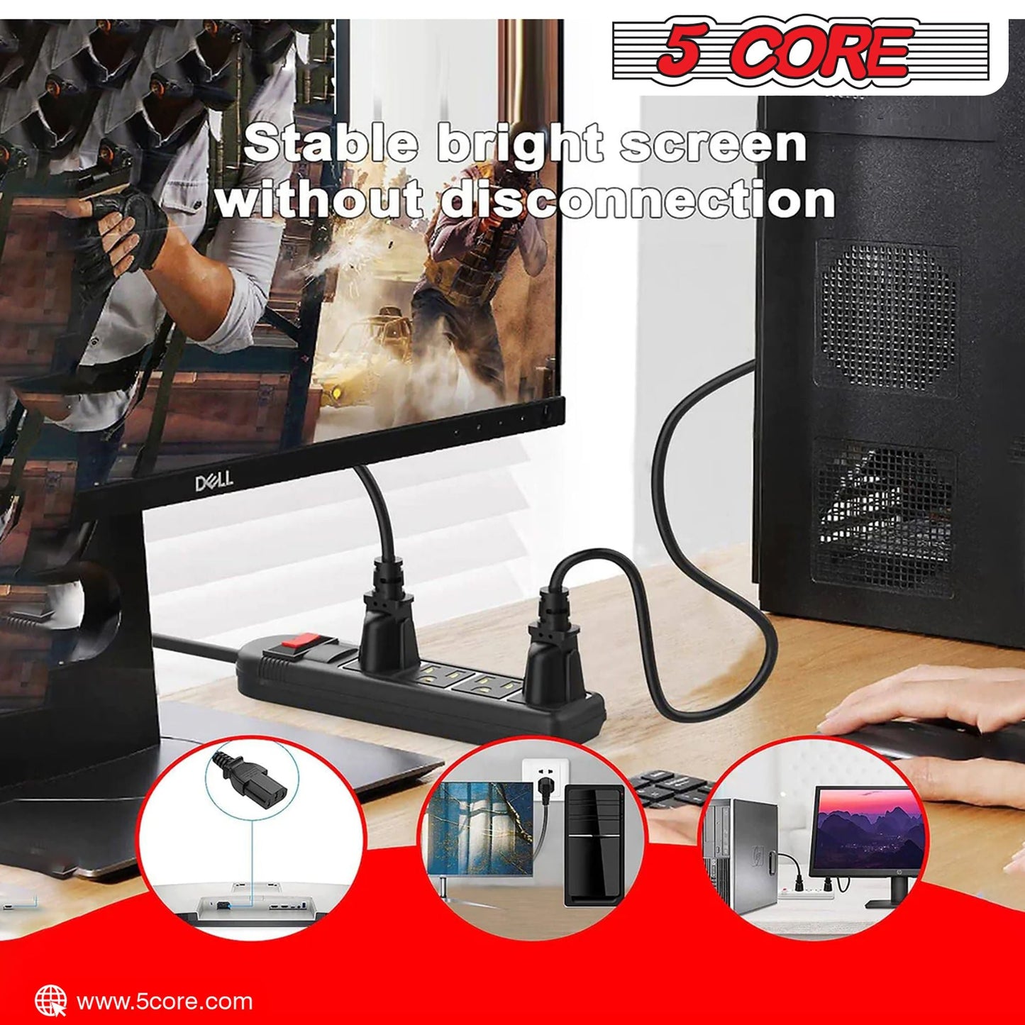 12ft 3 Prong Non-Polarized AC Wall Power Cable Cord for HP Dell Samsung Sony Asus Acer Toshiba Laptop Charger LED LCD Monitor Replacement Power Cord PL 1002