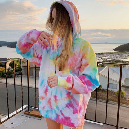 spring and winter new women's wear large coat tie dyed and printed Hoodie