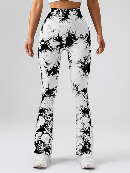 High-Waist Tummy Control Flare Yoga Pants For Women, Tie-Dye Stretch Slimming Bootcut Workout Pants, Fitness & Sports Activewear