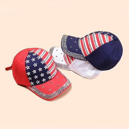 Foreign trade cross-border new summer American version of the tide American flag diamond-studded baseball cap sun hat men and women with the same style peaked cap