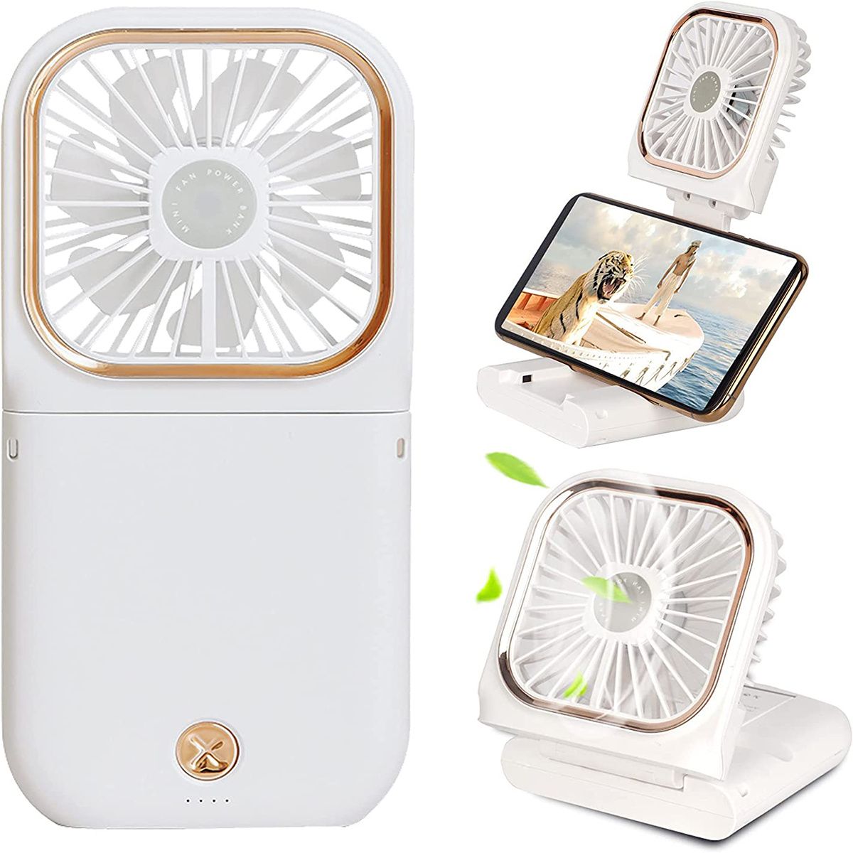 Handheld Portable Fan; Rechargeable Power Bank USB Mini Fan; Small Personal Fan With 3 Speeds; 3000 MAh Battery Operated Foldable Desk Fan; Neck Fan With Lanyard