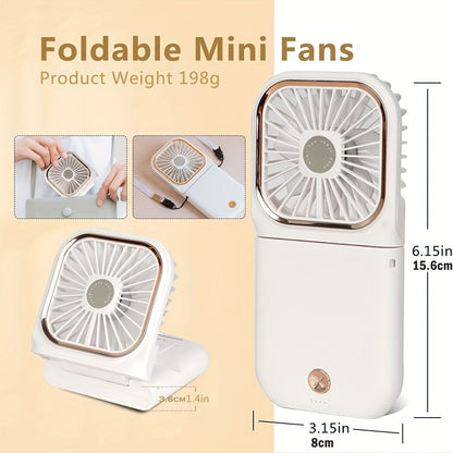 Handheld Portable Fan; Rechargeable Power Bank USB Mini Fan; Small Personal Fan With 3 Speeds; 3000 MAh Battery Operated Foldable Desk Fan; Neck Fan With Lanyard