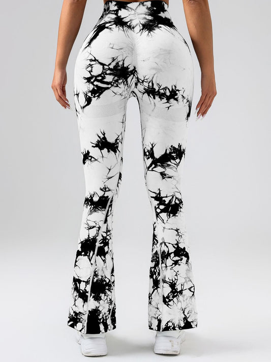 High-Waist Tummy Control Flare Yoga Pants For Women, Tie-Dye Stretch Slimming Bootcut Workout Pants, Fitness & Sports Activewear