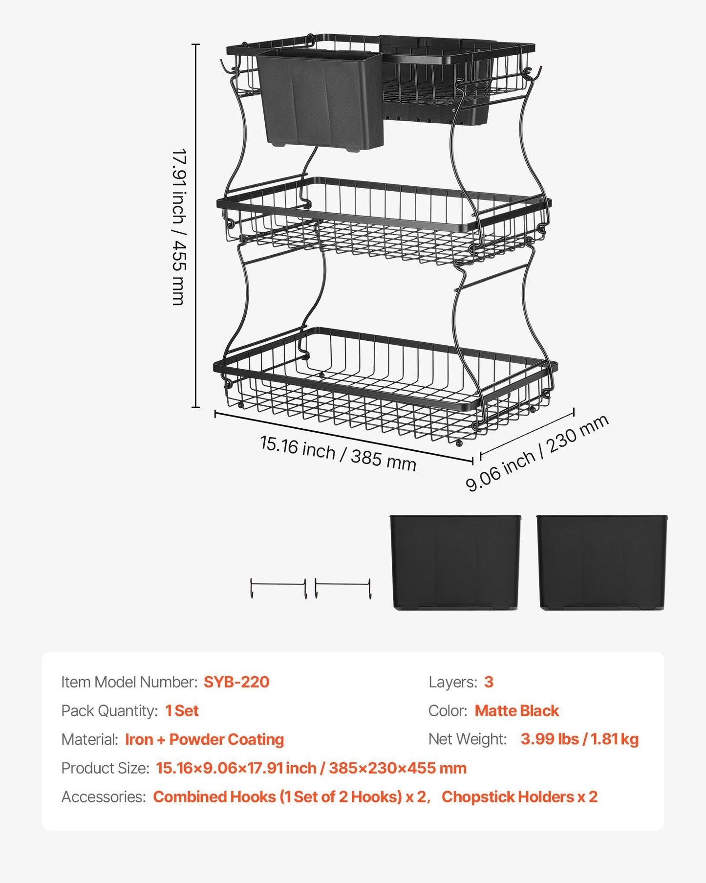 3 Tier Fruit Basket Bowl Kitchen Countertop Storage Stand Holder Banana Hanger